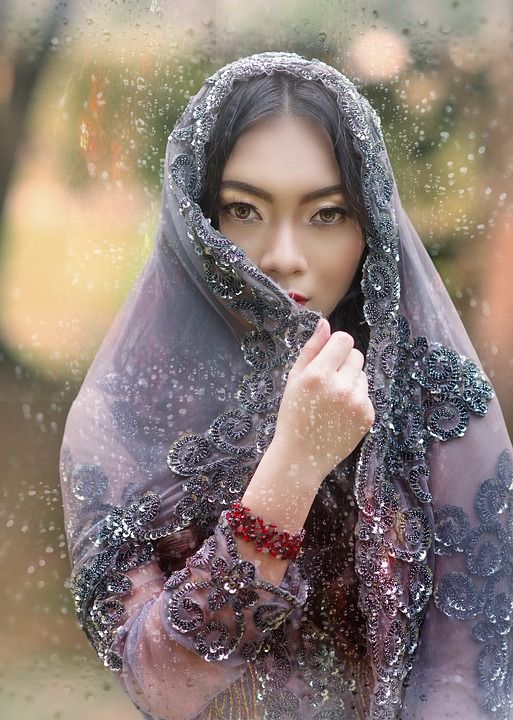 女士 青年 面纱 盯 年轻 女性 女孩 时尚 模型 皮肤