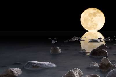 Luna 水 石头 岩石 反射 地平线 夜晚 模板 展望 波浪