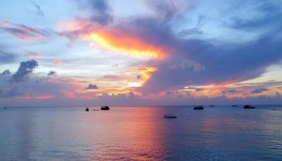涛岛 日落 泰国 海 海滩 高 海洋