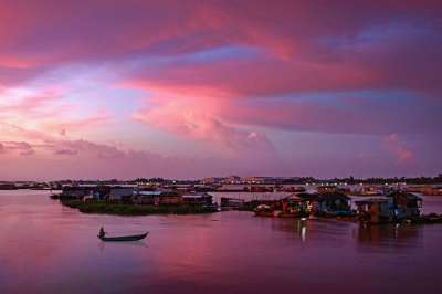 河 日落 越南 水 景观 美丽的 天空 黄昏 暮