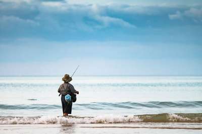 渔夫 海洋 女性 女士 钓鱼 水 海 自然 海滩 天空