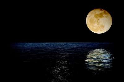 Luna 极好的 超级月亮 海 反射 水 夜晚 天空 颜色