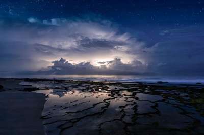 夜景 印度洋 海滩 日落 海岸 雷云 西爪哇 印度尼西亚 自然