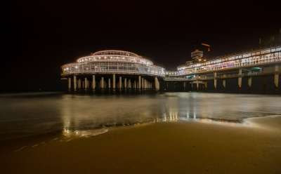 码头 Scheveningen 海滩 沙 夜晚 荷兰 海 海岸
