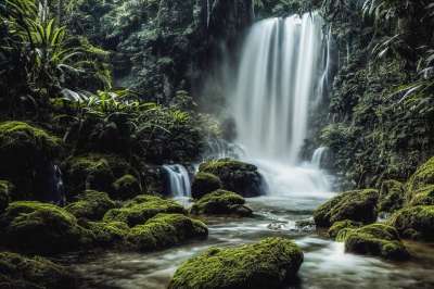 瀑布 丛林 河 热带 天堂 自然 景观 生成的Ai
