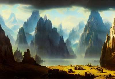 数字艺术 幻想 山 史诗 景观 河 云