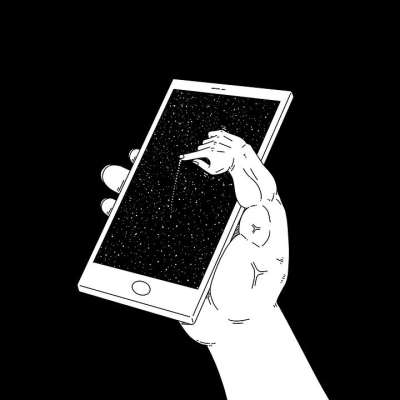 手机 屏幕 手 星星 手指 超现实的 卡通片 绘画 想象力