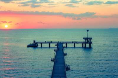 布尔加斯 海 桥 保加利亚 夏天 景观 日出 码头