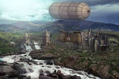 蒸汽朋克 Balloonaerostat 飞行 景观 幻想 幻想风景
