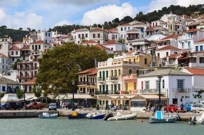 希腊 Skopelos 岛 希腊语 零星 地中海 爱琴海 镇
