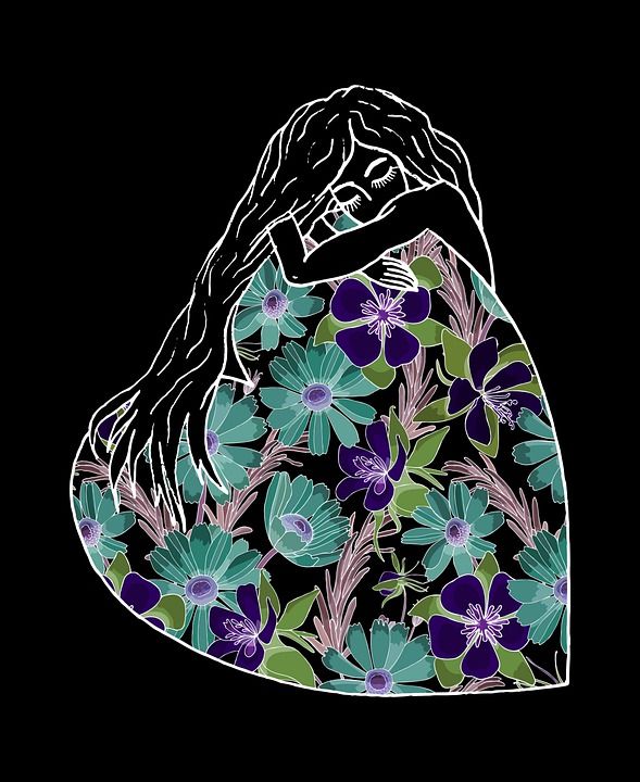 女孩 心 爱 绘画 花朵 情怀 浪漫的 女士 拥抱 坠入爱河