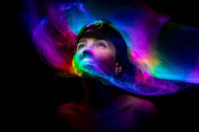 女士 脸 光画 灯 幻想 神秘 超现实的 抽象 丰富多彩的