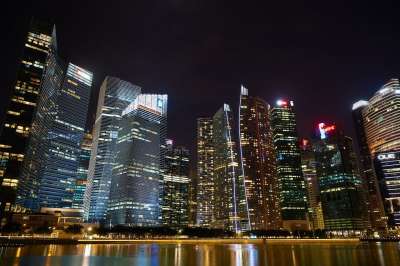 新加坡 摩天大楼 夜晚 城市 建筑的 建造 城市的 工作 塔