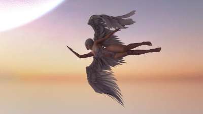 天使 翅膀 日落 日出 天空 行星 星星 仙女 女孩 性感的