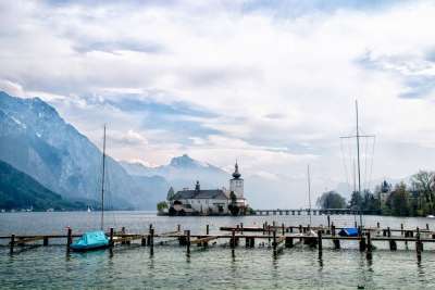 城堡场地 Traunsee 奥地利 湖 水 城堡 假期 去旅行