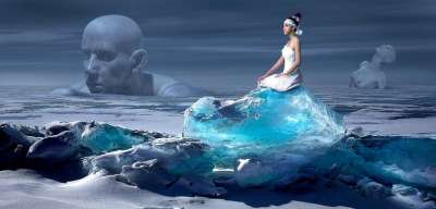 幻想 冰川 冰淇淋 女士 景观 超现实的 情绪 美丽的 作曲