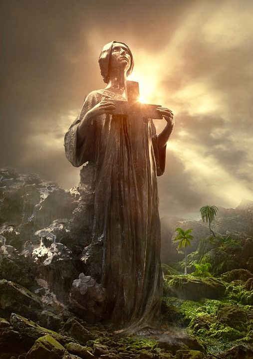 封面 幻想 精神 基督教 叉 光 圣 女士 雕像 景观 上帝