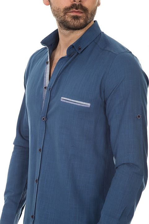 衬衫 衣服 男性 模型 裁 蓝色的 现代的 成人 摄影