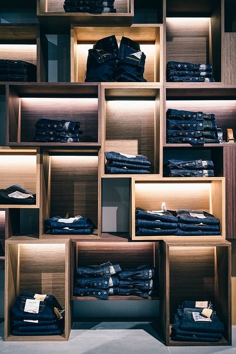 牛仔裤 牛仔布 衣服 时尚 店铺 购物 购物中心 木制的