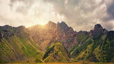 山 高加索 太阳 日出 云 自然 景观 天堂 高度 岩石