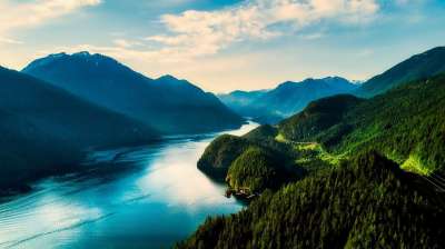 山 天空 云 全景 人类发展报告 河 水 反思 森林 树木