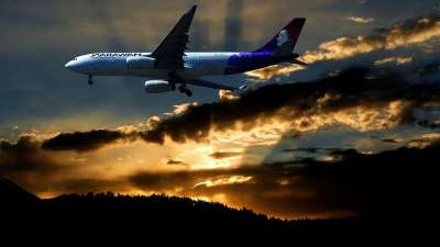 飞机 飞行 天空 日落 天气 旅行 运输 喷 航空 云 空气