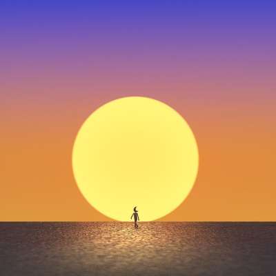 月亮 太阳 日落 海 海洋 黄昏 走 童话故事 幻想 卡通片