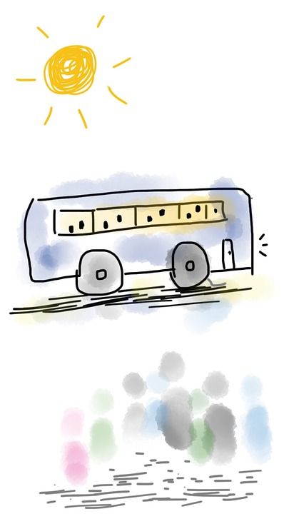 公共汽车 人们 乘客 阳光 太阳 阳光明媚 旅游 车辆 生活方式